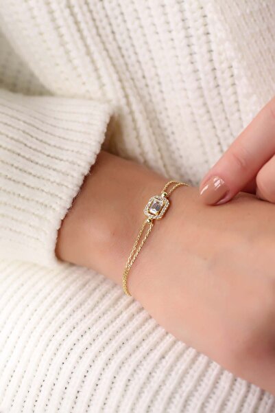 Lia Berto Altın Kaplama Beyaz Baget Taşlı 925 Ayar Gümüş Bileklik