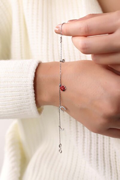 Lia Berto Mineli Uğur Böcekli Şans Model 925 Ayar Gümüş Bileklik