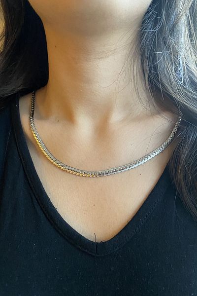 axexuar Silver Color 316l Steel Knitted Model Chain Necklace Stainless Non-Tarnish Women Men