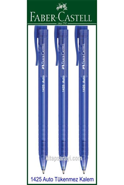 Faber Castell 1425 Auto Basmalı Tükenmez Kalem Mavi 3 Adet