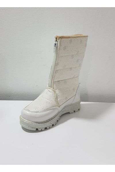 Bercestespor Girl's White Walking Snow Boots with Fur Inside - Front Zipper