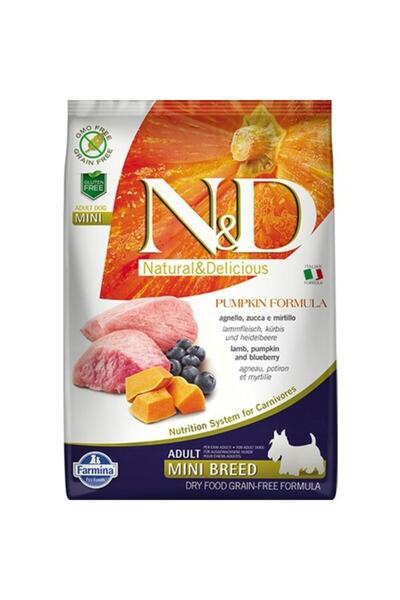 N&D Tahılsız Bal Kabaklı, Kuzu Etli ve Yaban Mersinli Küçük Irk Yetişkin Köpek Maması 7 kg