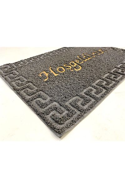 bademlerhali Gray Color Welcome Written Door Mat Curly Plastic 40x60cm