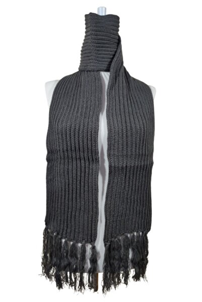 PAKER GİYİM Eșarfă tricotată SİZ cu ciucuri antracit pentru femei Pkr109394