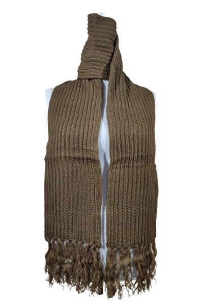 PAKER GİYİM Eșarfă tricotată Sİlanik cu ciucuri maro lapte pentru femei Pkr109398