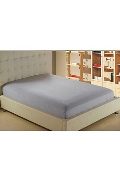 mer-tim ezberbozan ev tekstili Mer-tim Double Jumbo Size Combed Cotton Elastic Sheet Light Gray 200x200