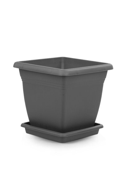 SERİNOVA Polivahome Tabaklı Villa Kare Saksı 9 Litre 3'lü Set Antrasit