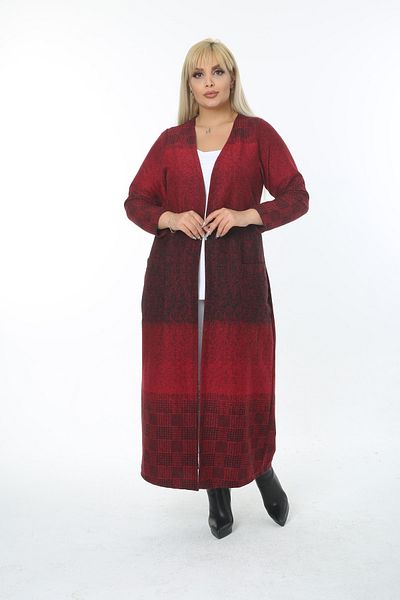 XL Modam Women's Plus Size Red Jacquard Cardigan