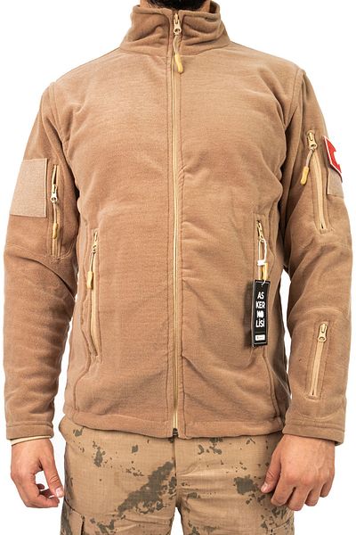 Asker Kolisi Beige Tactical Outdoor Fleece - Tactical Polar - Turkish Flag Cap with Gift