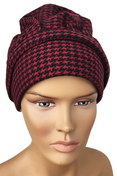 Vera Bonnet Ready Turban Goose Feet Patterned Black Red Hat Efsun Bonnet Knitwear Fabric Winter Hijab Bonnet