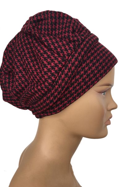 Vera Bonnet Ready Turban Goose Feet Patterned Black Red Hat Efsun Bonnet Knitwear Fabric Winter Hijab Bonnet