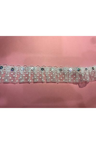 Deniz Party Store Silver Sequined Dotted Ribbon Ruffle White 3 cm X 9.5 mt 10 Yards