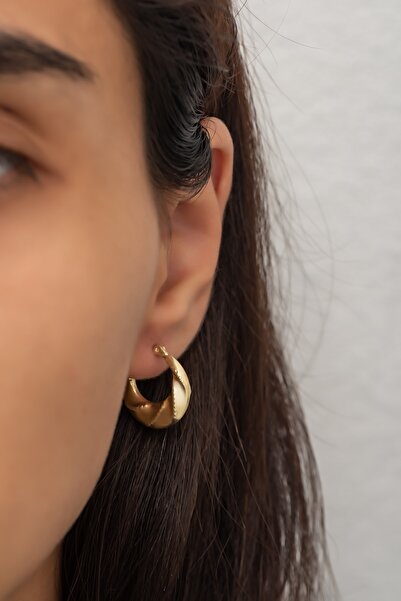 Nereze 925 Ayar Gümüş Gold Burgu Model Şarnel Küpe