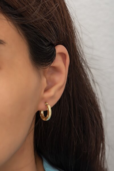 Nereze 925 Ayar Gümüş Gold Halka Şarnel Küpe