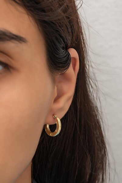 Nereze 925 Ayar Gümüş Gold Halka Şarnel Küpe