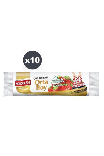 Koroplast Extra Strong Strawberry Drawstring Medium Size 15 Pieces Garbage Bags X 10 Pack