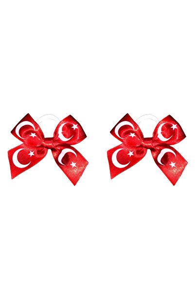 Little Angels Land Ikili Türk Bayrağı Desenli Kurdele Lastikli Kız Toka Takım