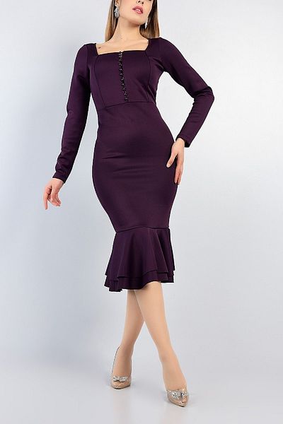 NKTCOLLECTİON Purple Square Collar New Season Design Fish Engagement Dress Evening Dress 82340
