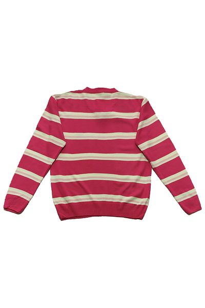 Lacoste Children's V-Neck Striped Pink Knitwear Sweater