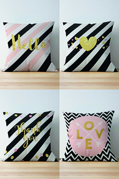 Nish & Royal 4-Piece Double Sided Gold Detailed Writing on White Background M...