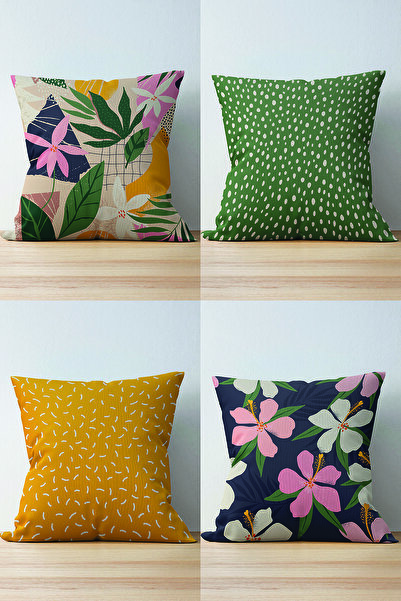 Nish & Royal 4-Piece Double Sided Colorful Leaf Patterned Modern Suede Pillow...