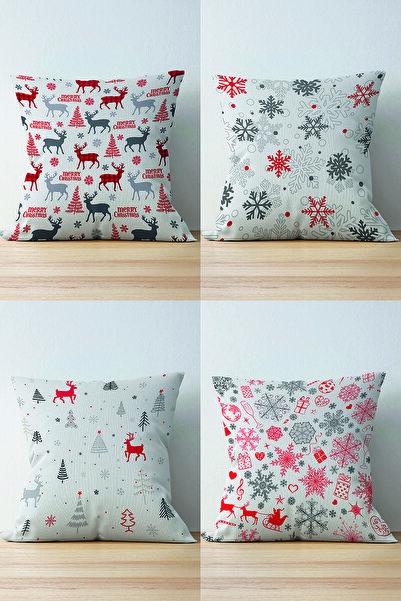 Nish & Royal 4-Piece Double Sided White Background New Year Concept Suede Pil...