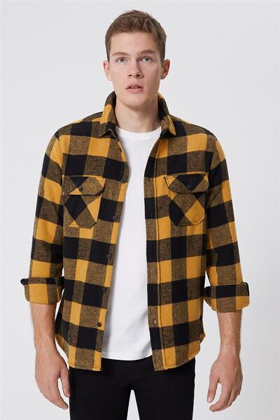 Lee Cooper Cămașă pentru bărbați Luca Woven U.Sle Regular Fit Mustard-Negru 221 LCM 241021