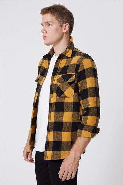 Lee Cooper Cămașă pentru bărbați Luca Woven U.Sle Regular Fit Mustard-Negru 221 LCM 241021