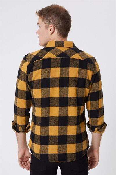 Lee Cooper Cămașă pentru bărbați Luca Woven U.Sle Regular Fit Mustard-Negru 221 LCM 241021