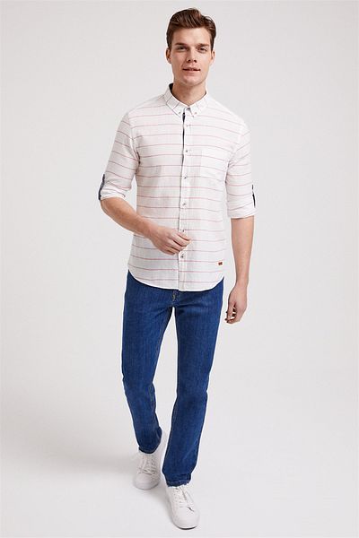 Lee Cooper Men's Mialook U.Sleeve Shirt Red Striped 202 LCM241003