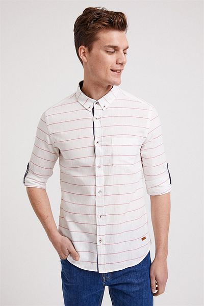 Lee Cooper Men's Mialook U.Sleeve Shirt Red Striped 202 LCM241003