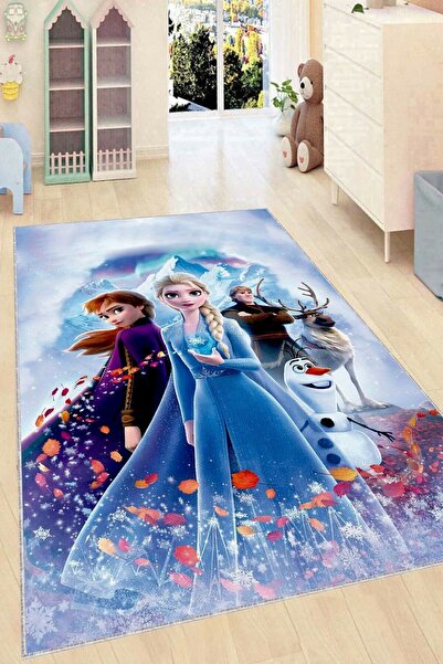 MKYHOME Elsa Dijital Baskılı Kaymaz Taban Yıkanabilir Çocuk Oda Halısı