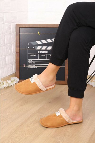 Yurtsevermoda Αφράτες παντόφλες σπιτιού χωρίς ήχο με γούνα στο εσωτερικό
