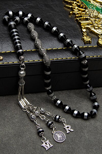 OTTOTESBİH Erkek Hediye Harf Püsküllü Gümüş Harfli Işlemeli Kuka Tesbih, Isimli Tesbih