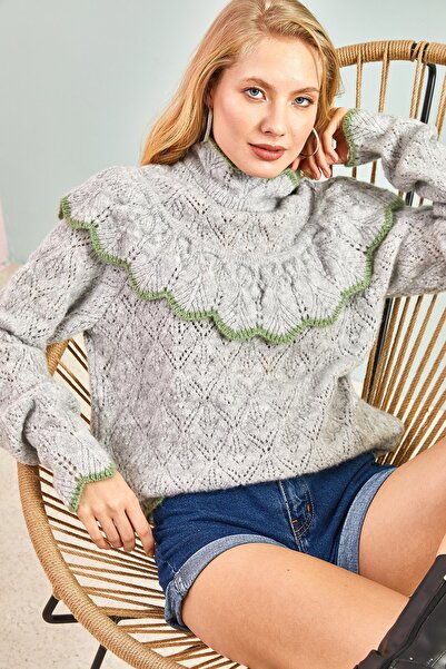 Bianco Lucci Pulover de damă, ajurat, cu dungi albe, tricotaje de pescar