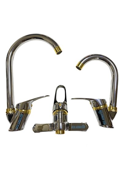 KCA ARMATÜR Kca Lüx Krom Gold Detay Lavabo Banyo Mutfak Prime Kalite Batarya ...