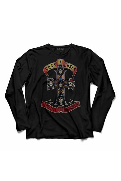 Kendim Seçtim Tricou cu mânecă lungă Guns N And Roses Gun Rose și Blood Gun