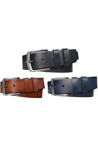 Kar-Pa طقم بنطال جينز مستقيم من الجلد الطبيعي 100% مكون من 3 قطع 4.5 سم: أسود...