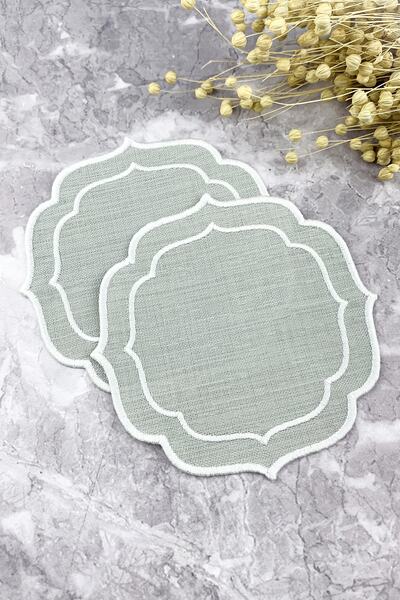 WEARE2 Gray Colored White Double Wrap Embroidered 2-Piece Cocktail Napkin