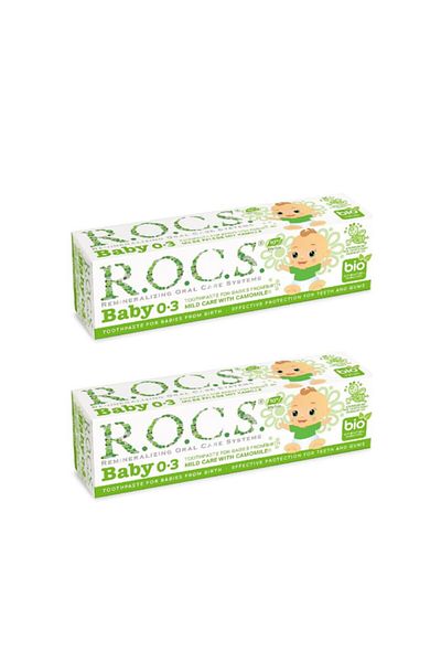 ROCS DİŞ Rocs Baby 0-3 Years Old Toothpaste - Fluoride-Free and Swallowable Chamomile Extract 35ml (Pack of 2)