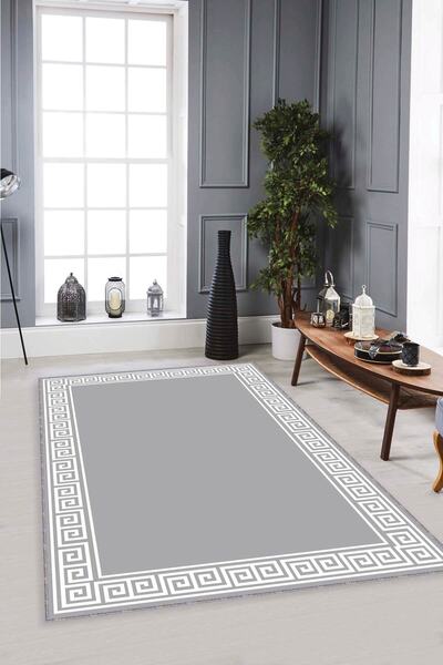 NeluxHome Kaymaz Tabanlı Makinede Yıkanabilir Versace Desen Modern Halı Mk024