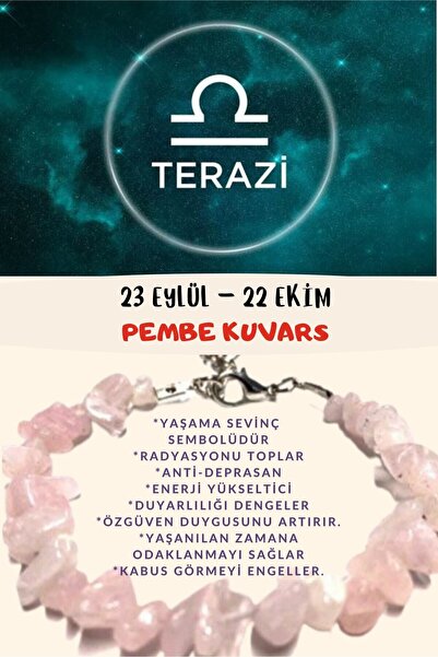 Gümüştel Sertifikalı Burç Taşı Terazi Burcu Pembe Kuvars Taşı Bileklik