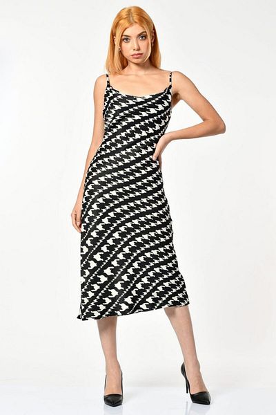 FİRST CHANCE Rochie de damă din satin cu model Houndstooth - neagră