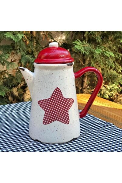 Handmadesign Kapaklı El Yapımı Seramik Sürahi - Kırmızı Pötikareli Yıldız Pit...