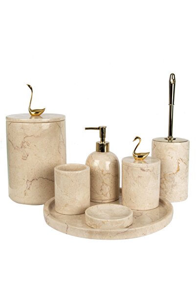 marandmore Rolin Bej Mermer Banyo Seti 7li - Gold Kuğu