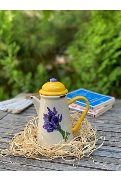 Handmadesign Kapaklı El Yapımı Seramik Sürahi Lavantalı - Sarı Mor Krem Zemin
