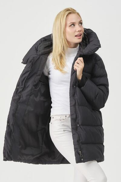 PIQUE Melody Women's Coat Wide Collar Ribbed Detailed Oversize Coat