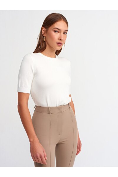 Dilvin Πουλόβερ με κοντό μανίκι 1280 Crew λαιμόκοψη-εκρού