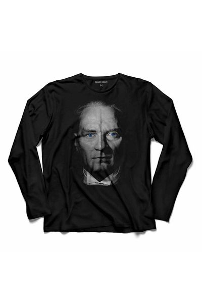 Kendim Seçtim Tricou cu mânecă lungă Ataturk Blue Eyed Veteran Mustafa Kemal Silhouette