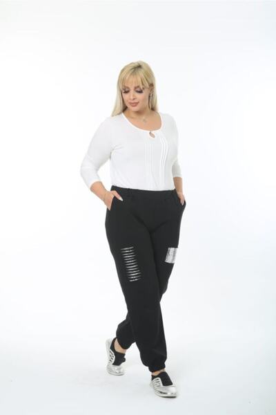 Esina Pantaloni de sport de damă cu paiete Plus Size
